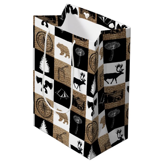 Rustic Camping Outdoors Adventure Medium Gift Bag (Front Angled)
