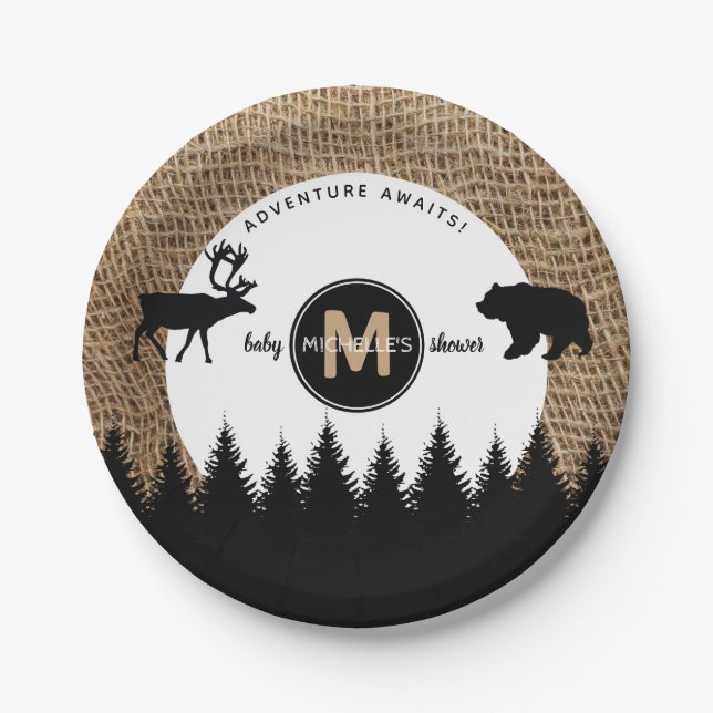 Rustic Camping Outdoors Adventure Paper Plates (Front)