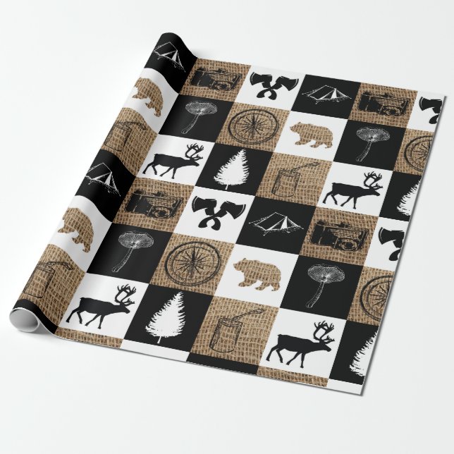 Rustic Camping Outdoors Adventure Wrapping Paper (Unrolled)