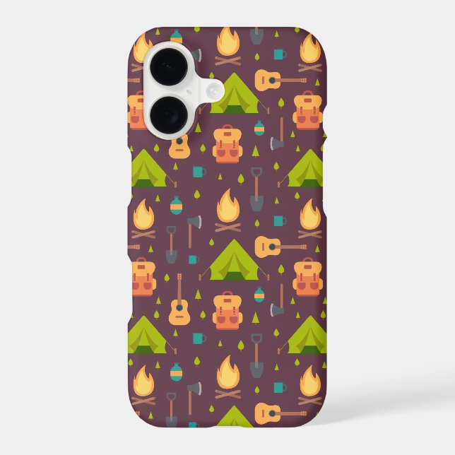 Rustic Camping Pattern Tents and Guitars Iphone Case (Back)