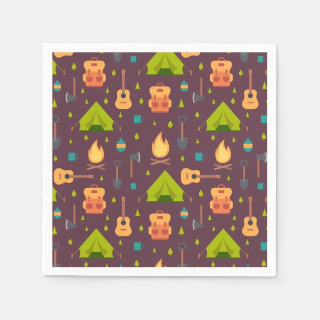 Rustic Camping Pattern Tents and Guitars Napkins (Front)