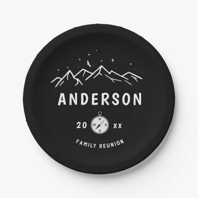 Rustic Camping Personalized Family Reunion Paper Plates (Front)