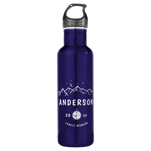 Rustic Camping Personalized Family Reunion Stainless Steel Water Bottle (Front)