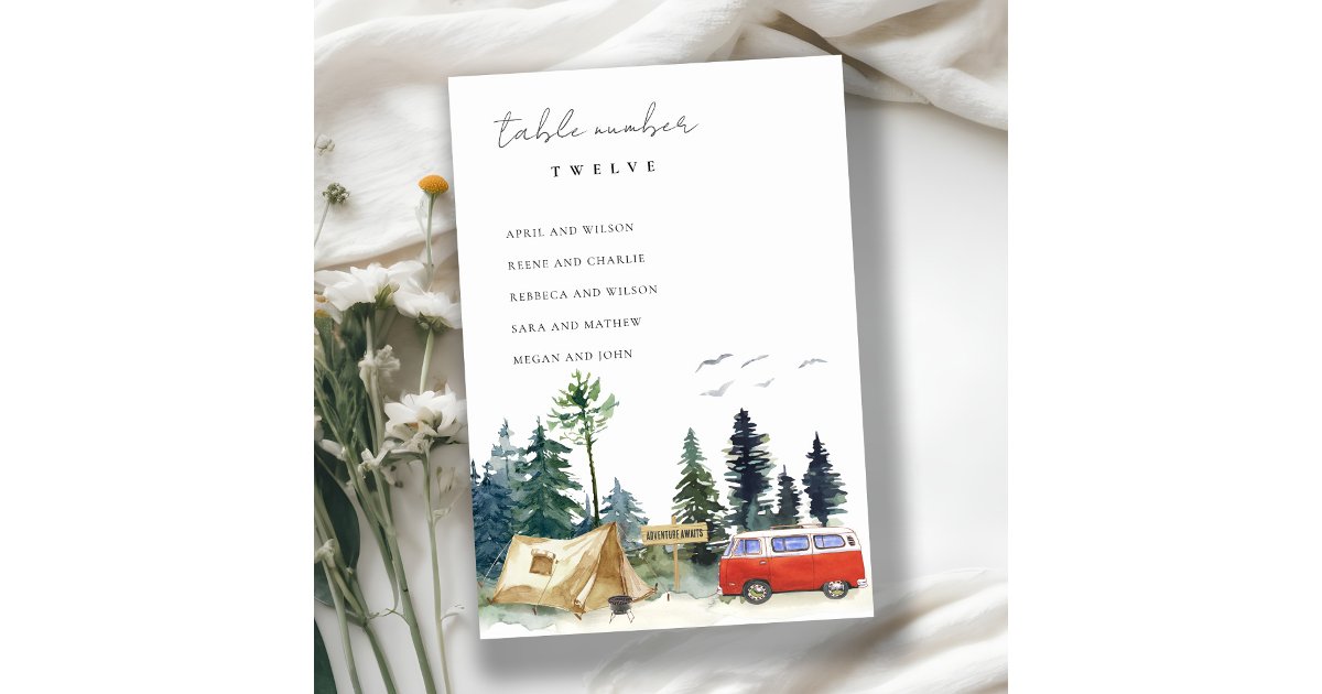 Rustic Camping Pine Forest Wedding Seating Chart Table Number | Zazzle