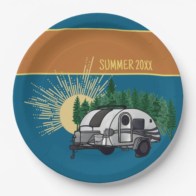 Rustic Camping Travel Trailer Picnic Paper Plates (Front)