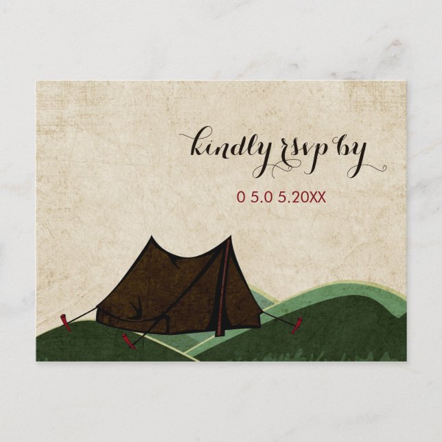 Rustic Camping Wedding RSVP Invitation Postcard (Front)