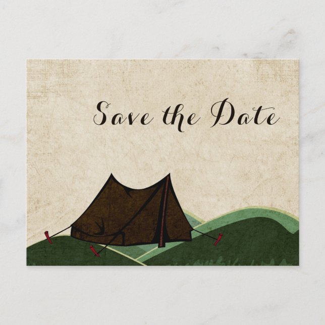Rustic Camping Wedding Save the Date Announcement Postcard (Front)