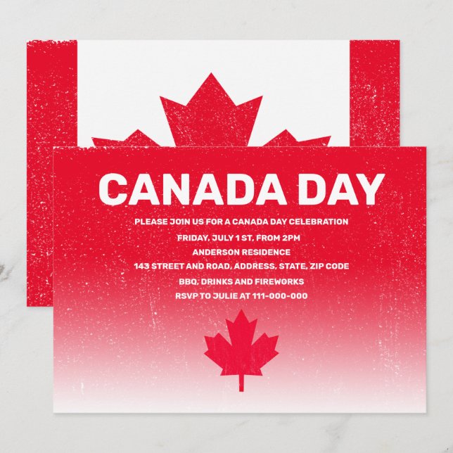 Rustic CANADA flag Canada Day red watercolor  Invi Invitation (Front/Back)