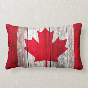 Rustic canadian flag red maple design lumbar pillow