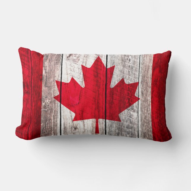 Rustic canadian flag red maple design lumbar pillow (Front)