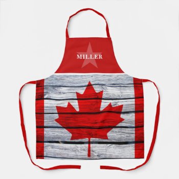 Rustic Canadian Flag & Star Family Name Apron by SnappyDressers at Zazzle