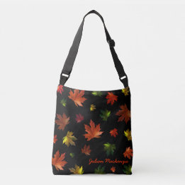 Rustic Canadian Maple Leaf on Black Crossbody Bag