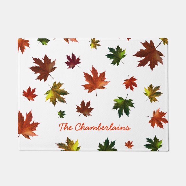 Rustic Canadian Maple Leaf on White Doormat (Front)