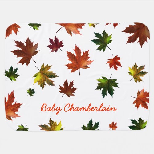 Rustic Canadian Maple Leaf with Your Name on White Baby Blanket