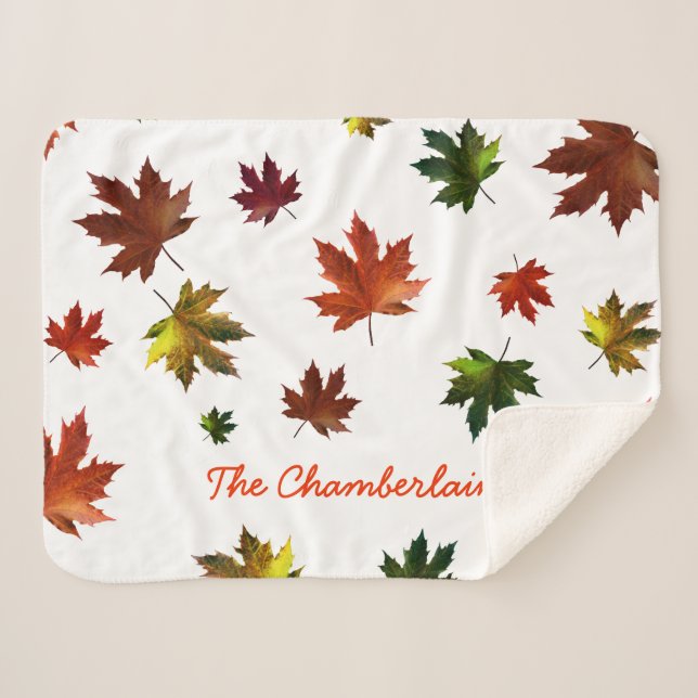 Rustic Canadian Maple Leaf with Your Name on White Sherpa Blanket (Front (Horizontal))