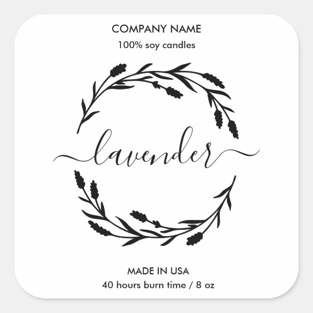 Rustic Candle Label Lavender Wreath jar label  (Front)