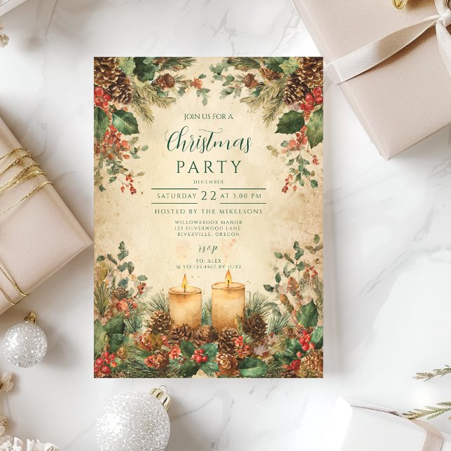 Rustic Candle Pinecone Christmas Invitation (Creator Uploaded)