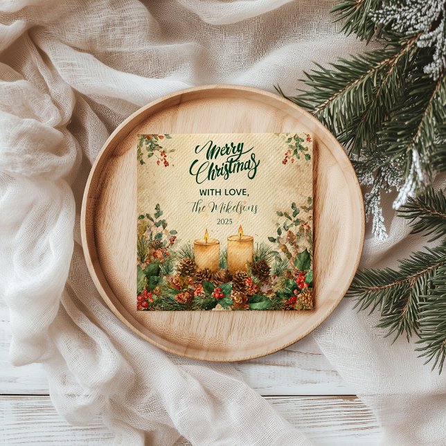 Rustic Candle Pinecone Christmas Napkins (Creator Uploaded)