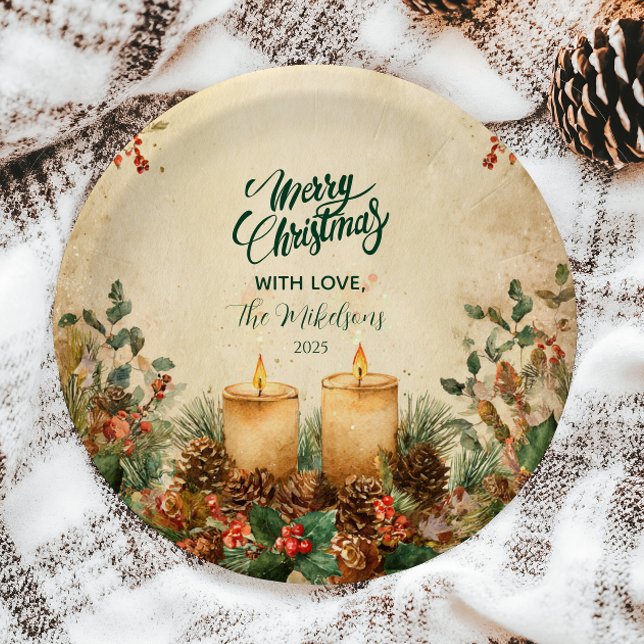 Rustic Candle Pinecone Christmas Paper Plates (Creator Uploaded)