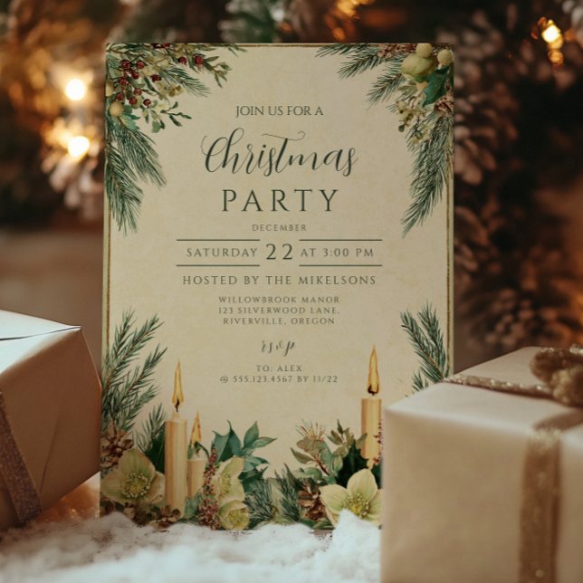 Rustic Candle Pinecone Christmas Party Invitation (Creator Uploaded)