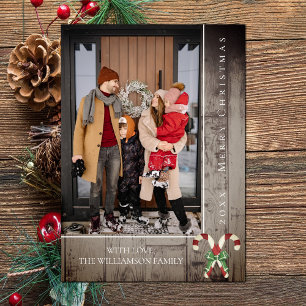 Rustic Candy Canes Christmas   Brown Photo Card