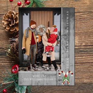 Rustic Candy Canes Christmas Gray Photo Card
