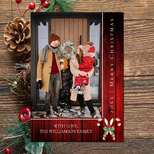 Rustic Candy Canes Christmas Red Holiday Card