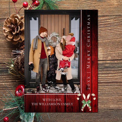 Rustic Candy Canes Christmas  Red Holiday Card