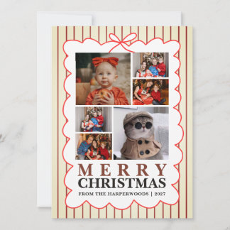 Rustic Candy Stripe 6 Photo Family Christmas Holiday Card