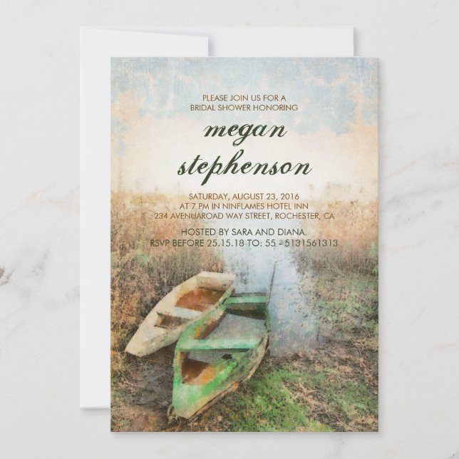 Rustic Canoe Waterfront Bridal Shower Invitation (Front)