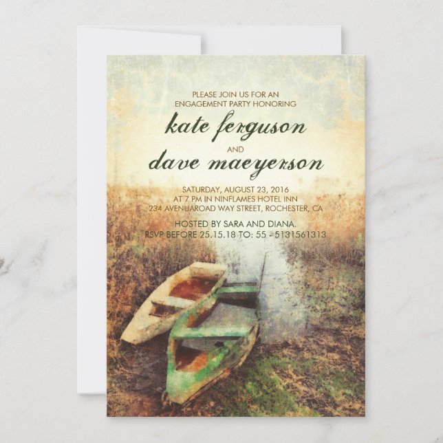 Rustic Canoe Waterfront Fall Engagement Party Invitation (Front)