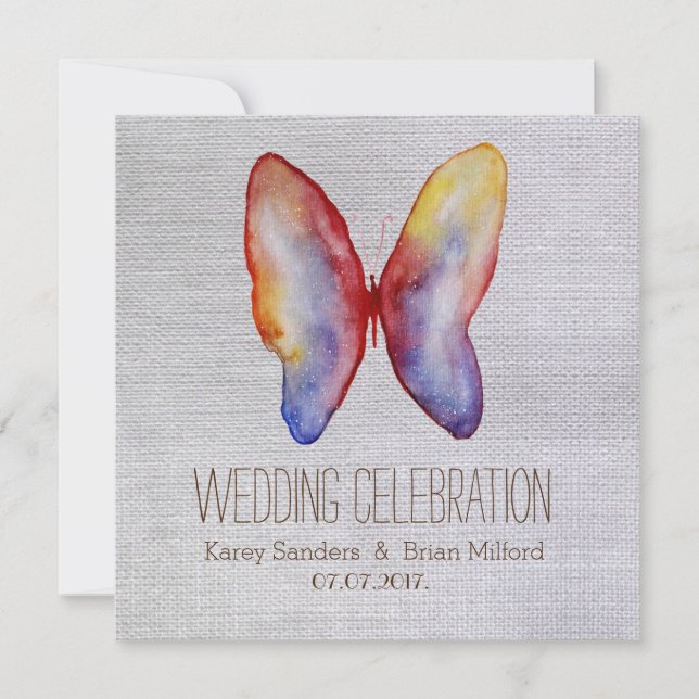 Rustic Canvas , Butterfly Wedding Invitation (Front)