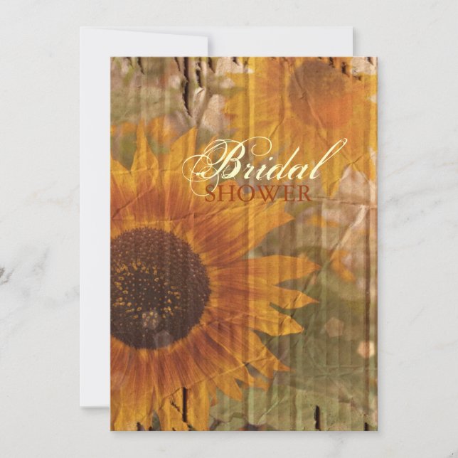 rustic cardboard country sunflower bridal shower invitation (Front)