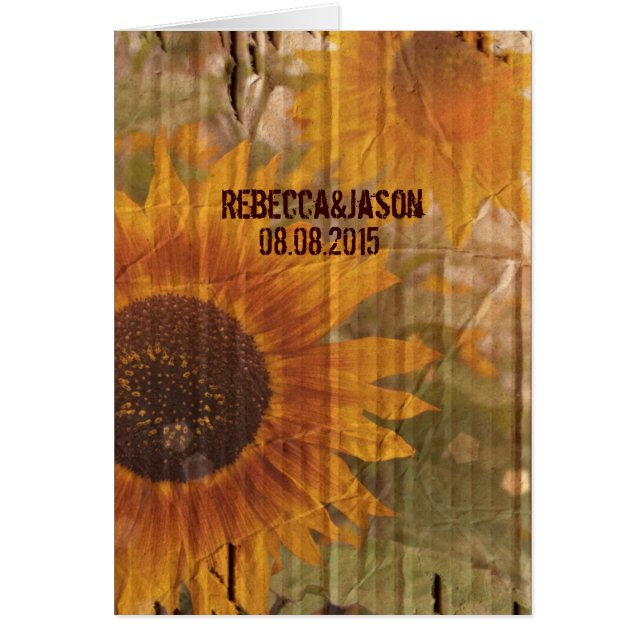 rustic cardboard country sunflower wedding cards (Front)