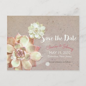 Rustic Cardboard Succulents Wedding Save The Date Announcement Postcard by BridalHeaven at Zazzle