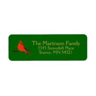 Rustic Cardinal on Branch with Berries Holiday Label
