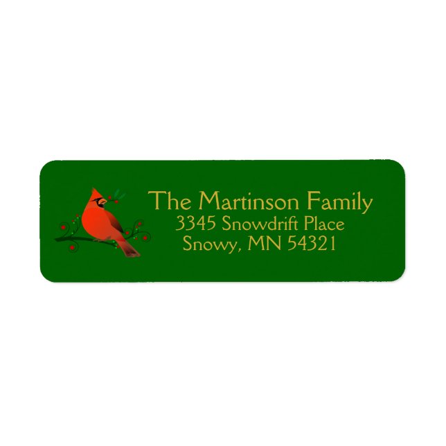 Rustic Cardinal on Branch with Berries Holiday Label (Front)