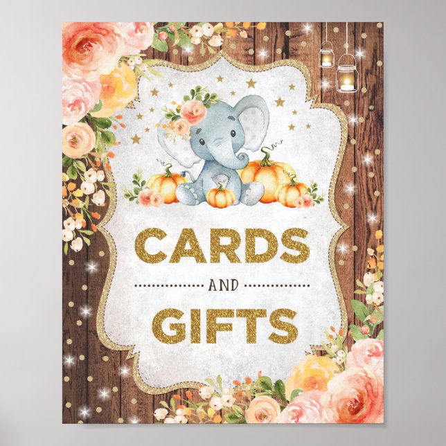 Rustic Cards & Gifts Pumpkin Elephant Baby Shower Poster (Front)