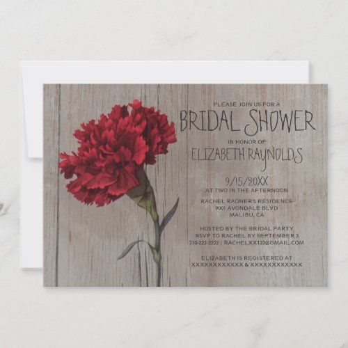 Rustic Carnation Bridal Shower Invitations