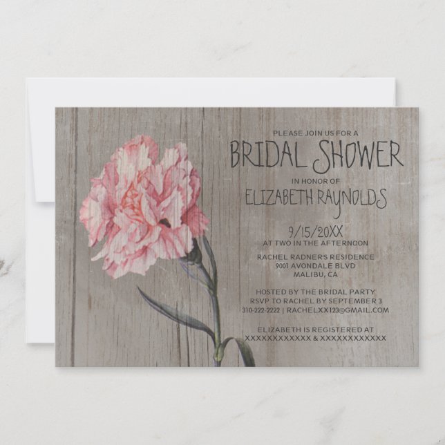 Rustic Carnations Bridal Shower Invitations (Front)