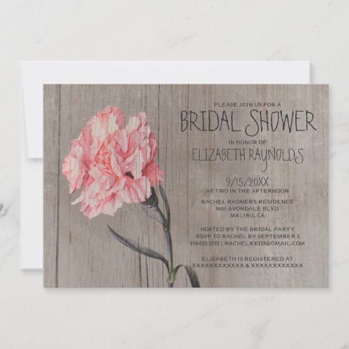 Rustic Carnations Bridal Shower Invitations