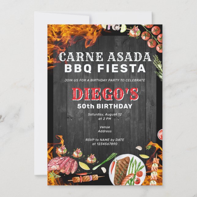 Rustic Carne Asada Mexican BBQ Birthday Party Invitation (Front)