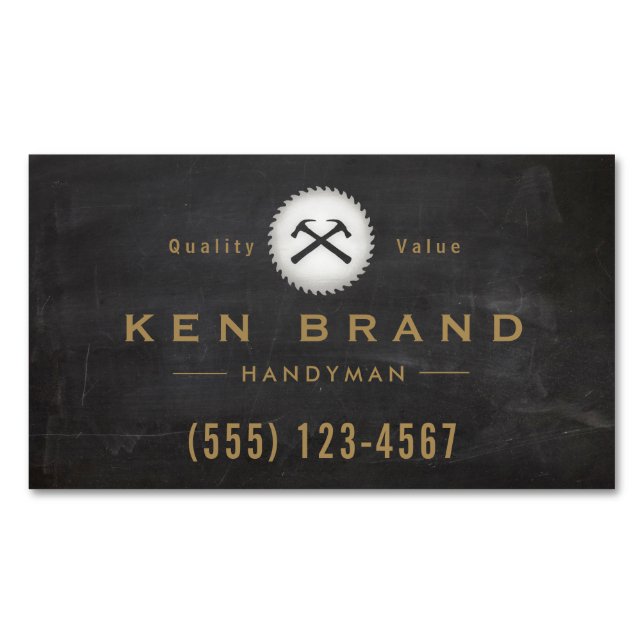 Rustic Carpenter Hammer Saw Construction Logo Busi Business Card Magnet (Front)