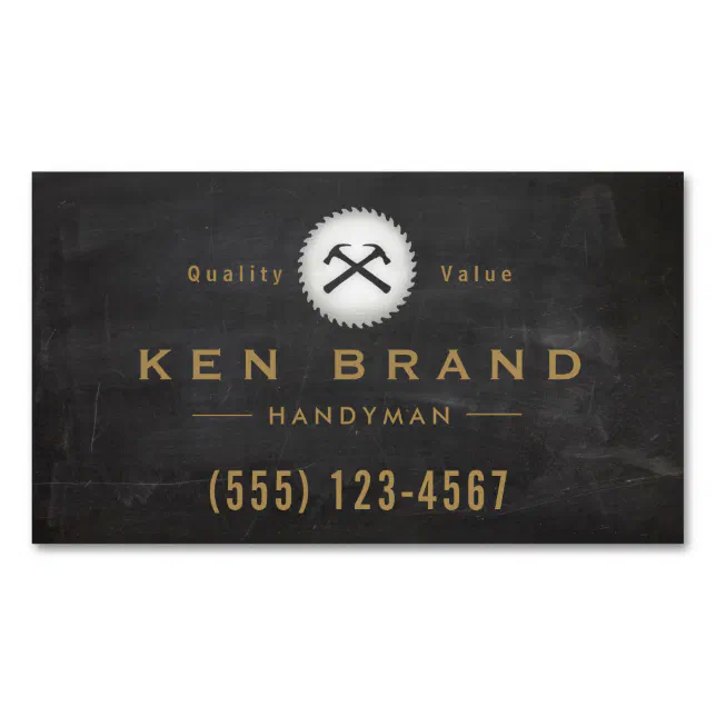 Rustic Carpenter Hammer Saw Construction Logo Busi Business Card Magnet ...