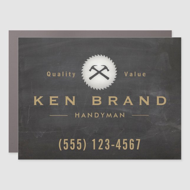 Rustic Carpenter Hammer Saw Construction Logo  Car Magnet (Front)