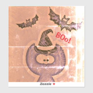 Rustic cartoon black cat and Bats Sticker