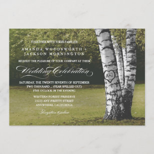 Rustic Carved Heart Birch Tree Wedding Invitations