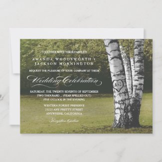 Rustic Carved Heart Birch Tree Wedding Invitations