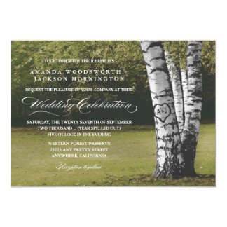 Rustic Carved Heart Birch Tree Wedding Invitations