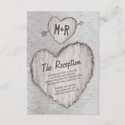 Rustic Carved Heart Birch Tree Wedding Reception Enclosure Card